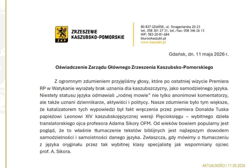 Atak na język kaszubski. Stanowisko ZKP po wizycie u Papieża